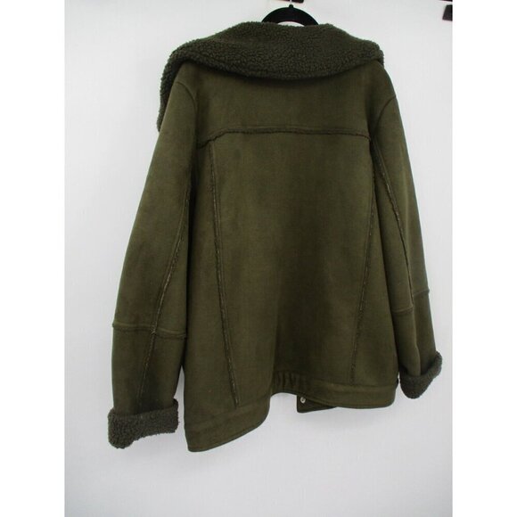 The Fifth Label Womens Coat Large Green Moto Fleece Sherpa Zip Up Classic - Picture 6 of 16